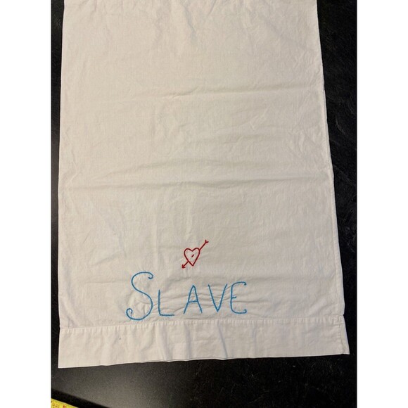 Clean Vintage PAIR Master & Slave Embroidered Cotton Standard QN Pillowcases - Picture 5 of 9